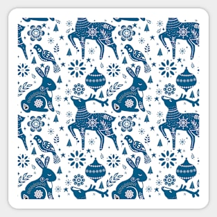 Nordic Christmas 2 / Blue Deer & Rabbit on White Sticker